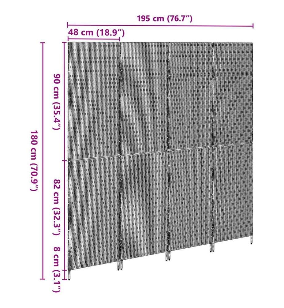 Raumteiler Grau 195 x 180 cm Poly-Rattan