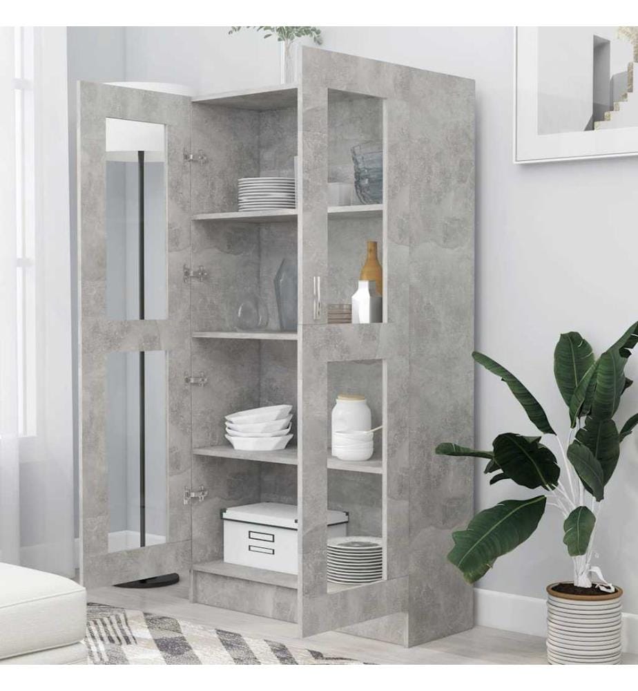 Armoire à vitrine Gris béton 82,5x30,5x150 cm Bois d'ingénierie