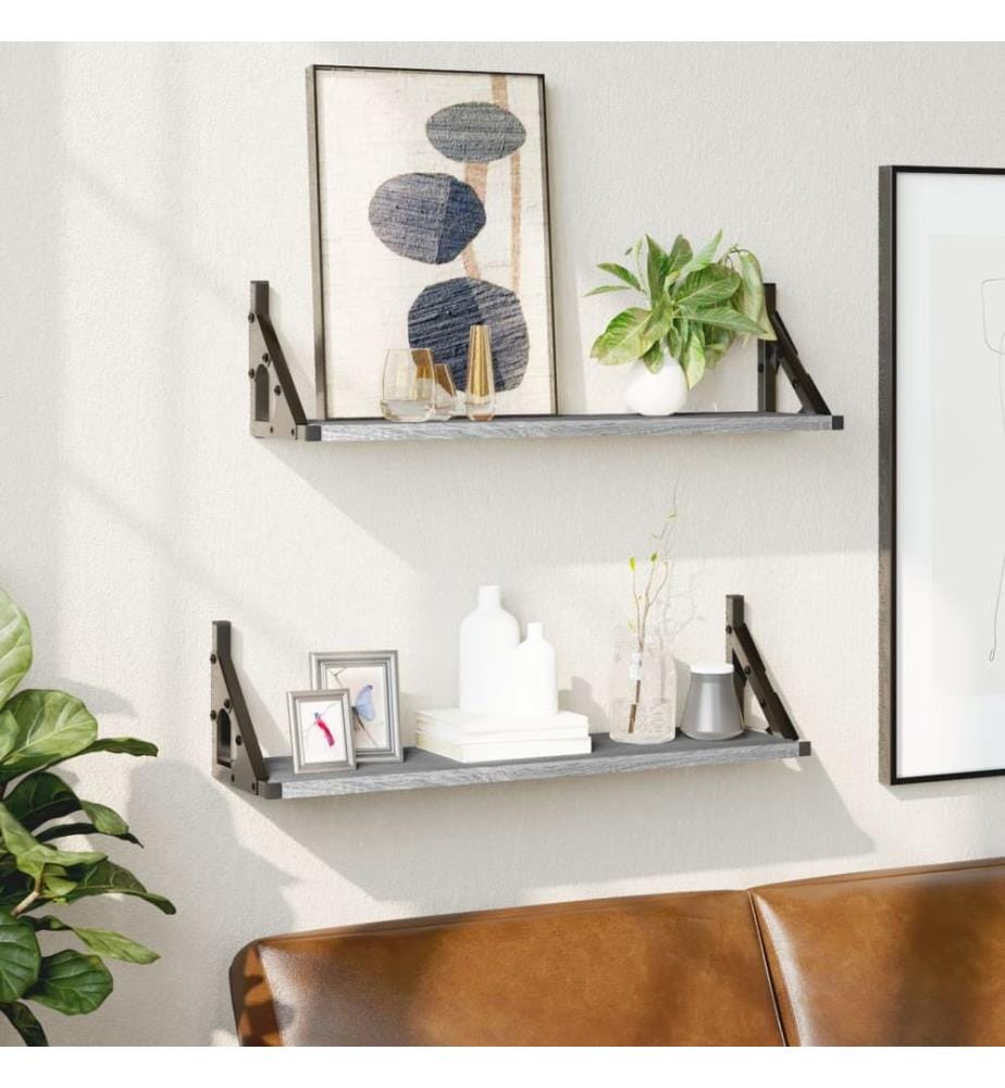Wandregale 2 Stk. Grau Sonoma 60x15x15,5 cm