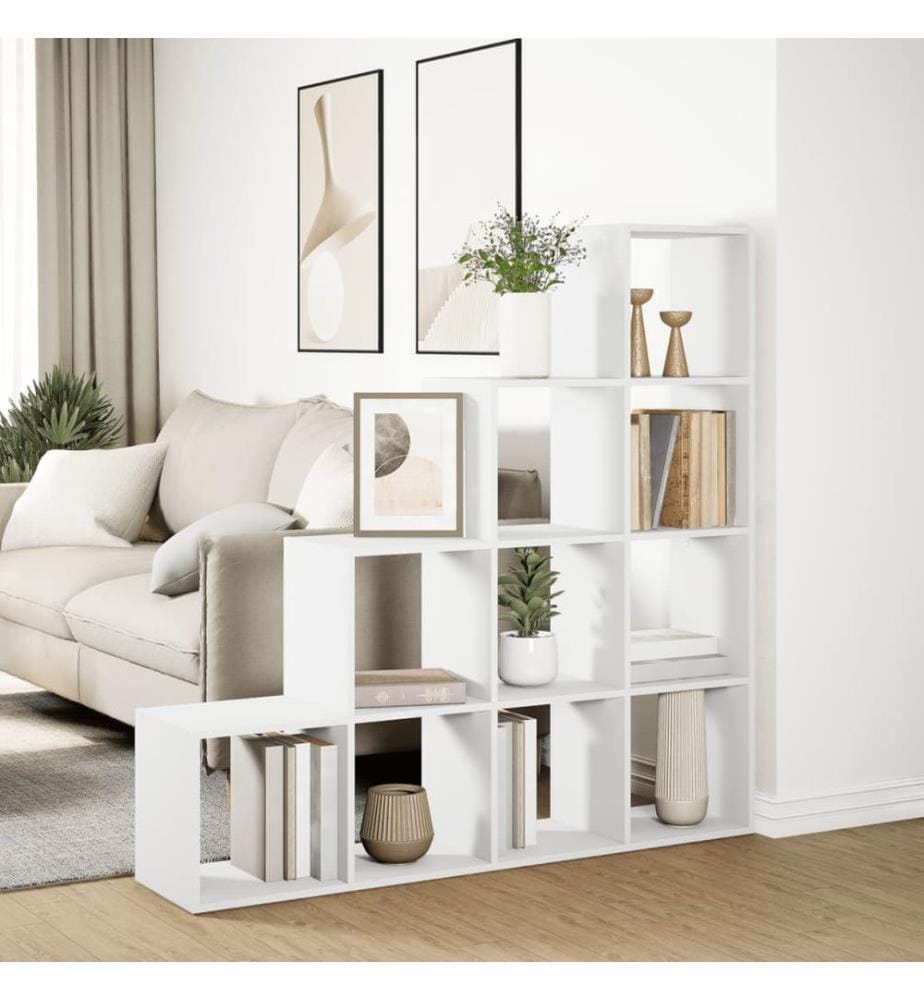 Étagère séparatrice de pièce à 4 niveaux blanc 131,5x29x131,5cm