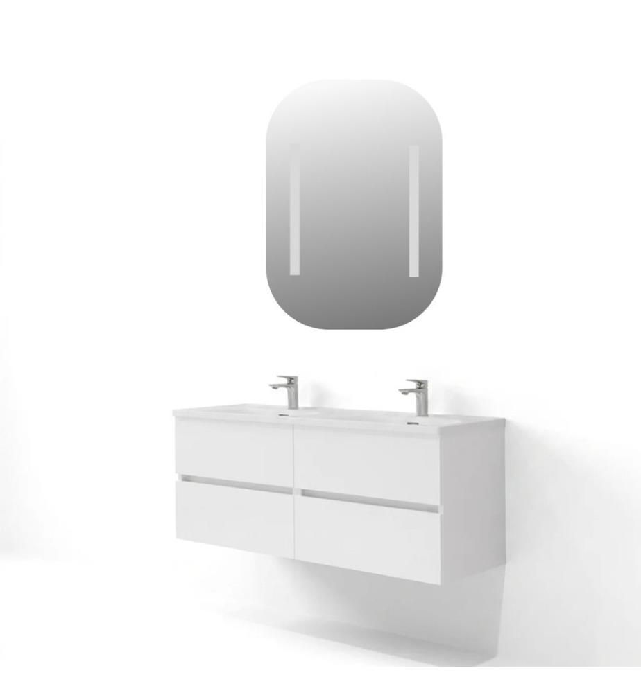 Badezimmerschrank mit Waschbecken und Spiegel 2-teilig weiss 100 % melaminbeschichtete Spanplatte