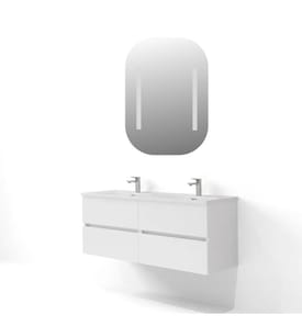 Badezimmerschrank mit Waschbecken und Spiegel 2-teilig weiss 100 % melaminbeschichtete Spanplatte