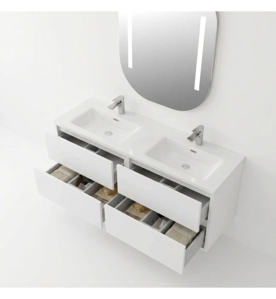 Badezimmerschrank mit Waschbecken und Spiegel 2-teilig weiss 100 % melaminbeschichtete Spanplatte
