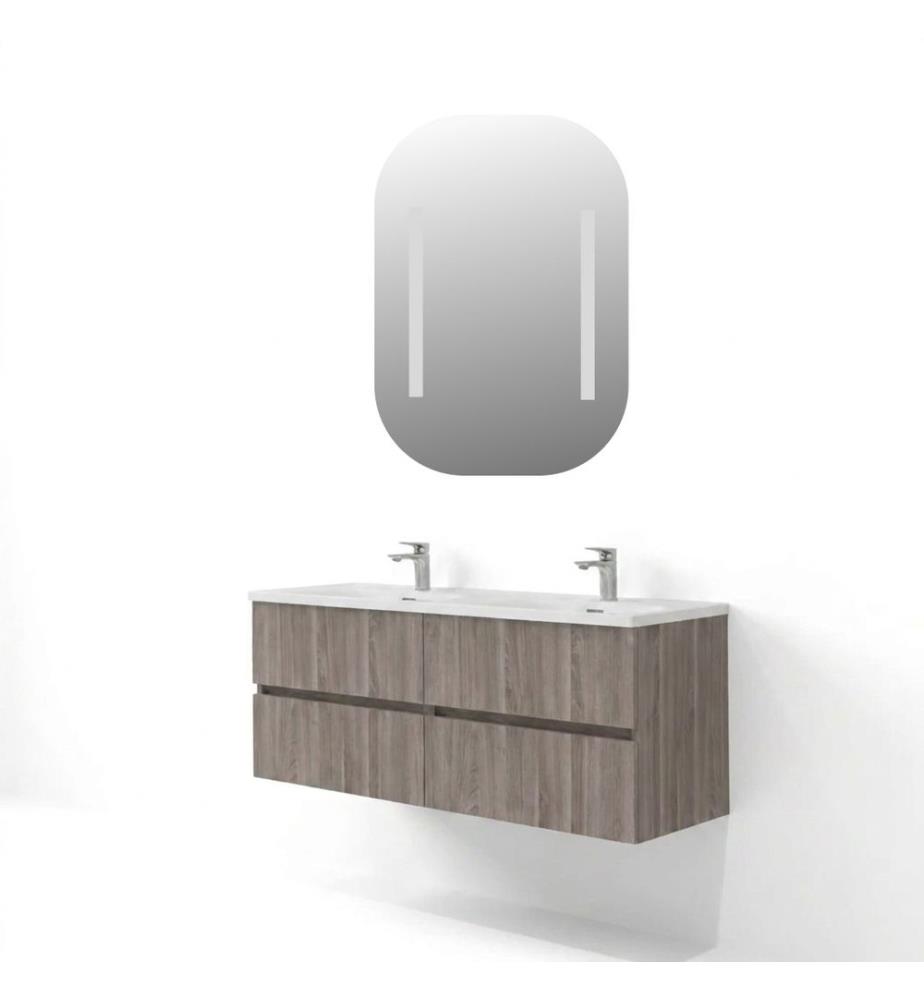 Badezimmerschrank mit Waschbecken und Spiegel 2-teilig Monsoon Birch 100 % melaminbeschichtete Spanplatte