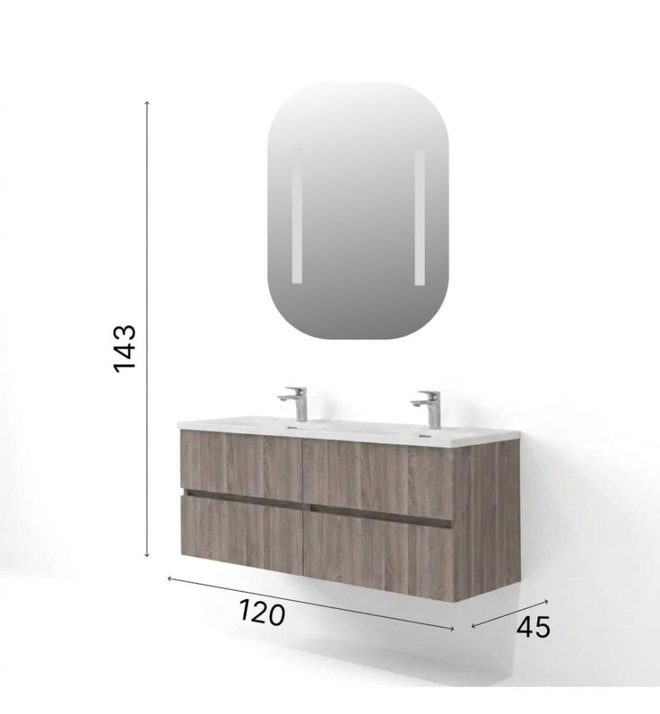 Badezimmerschrank mit Waschbecken und Spiegel 2-teilig Monsoon Birch 100 % melaminbeschichtete Spanplatte