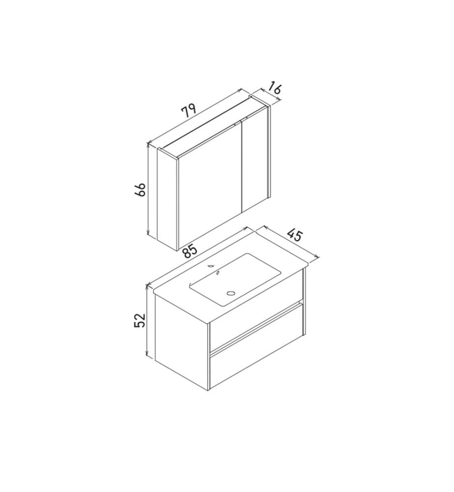 Badezimmerschrank mit Waschbecken und Spiegel 2-teilig Eiche 100 % melaminbeschichtete Spanplatte