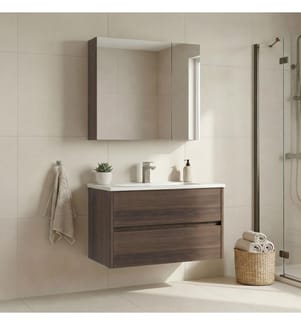 Badezimmerschrank mit Waschbecken und Spiegel 2-teilig Walnuss 100 % melaminbeschichtete Spanplatte
