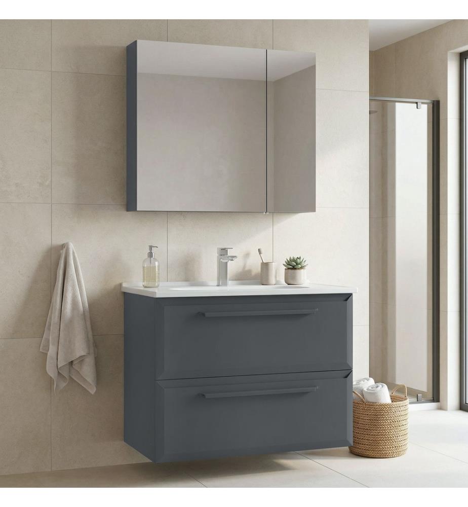 Badezimmerschrank mit Waschbecken und Spiegel 2-teilig Anthrazit 100 % hochglanzlackiertes MDF