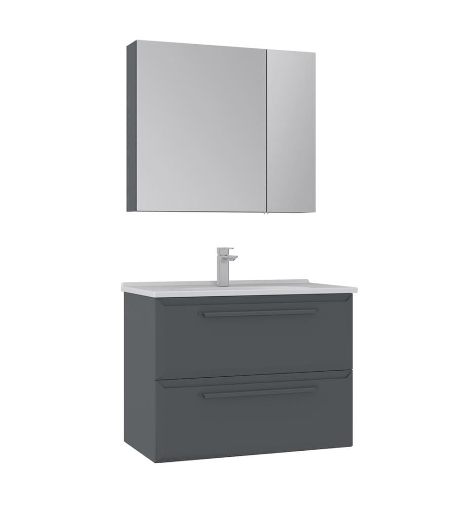 Badezimmerschrank mit Waschbecken und Spiegel 2-teilig Anthrazit 100 % hochglanzlackiertes MDF