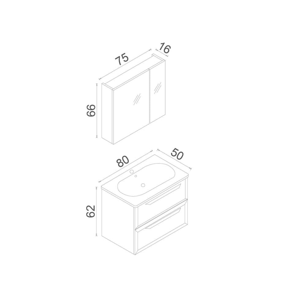 Badezimmerschrank mit Waschbecken und Spiegel 2-teilig Anthrazit 100 % hochglanzlackiertes MDF