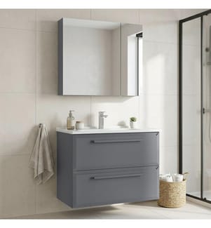 Badezimmerschrank mit Waschbecken und Spiegel 2-teilig Grau 100 % hochglanzlackiertes MDF
