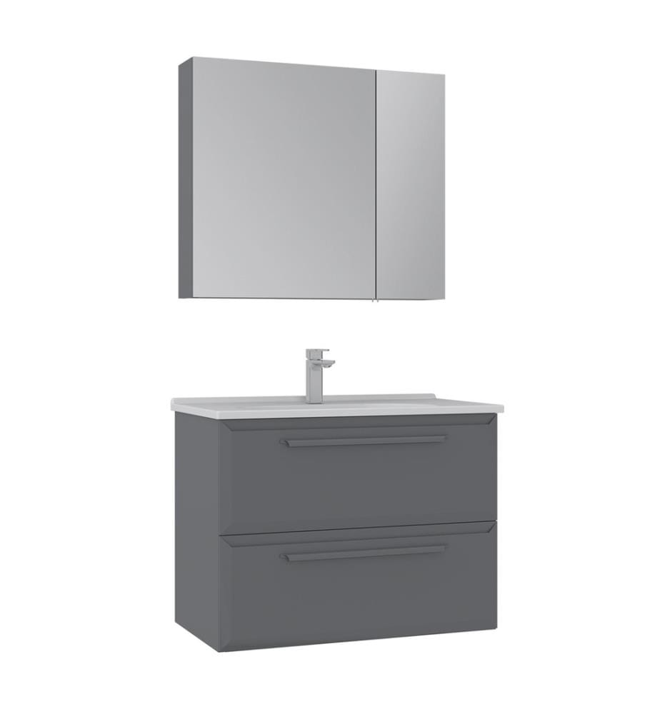 Badezimmerschrank mit Waschbecken und Spiegel 2-teilig Grau 100 % hochglanzlackiertes MDF