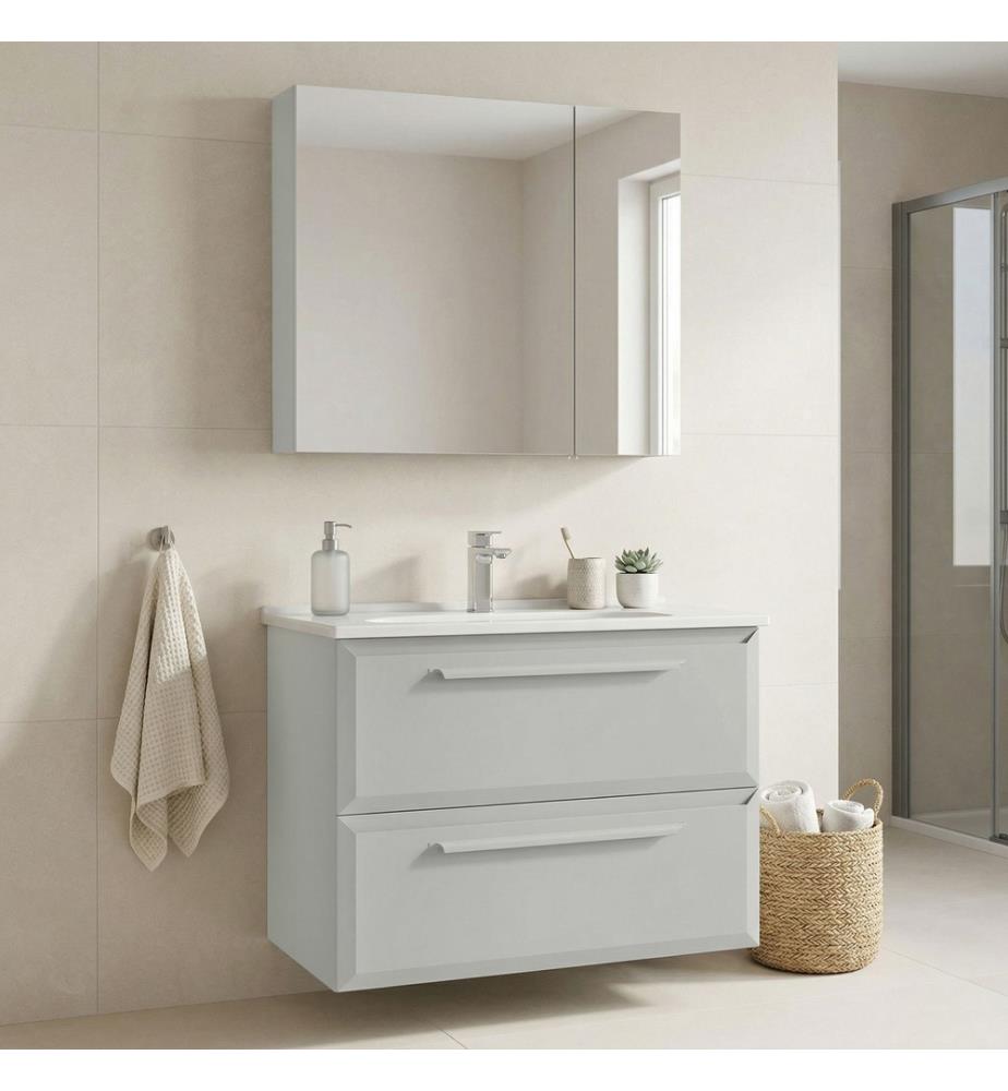 Badezimmerschrank mit Waschbecken und Spiegel 2-teilig Kaschmir 100 % hochglanzlackiertes MDF
