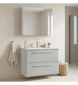 Badezimmerschrank mit Waschbecken und Spiegel 2-teilig Kaschmir 100 % hochglanzlackiertes MDF