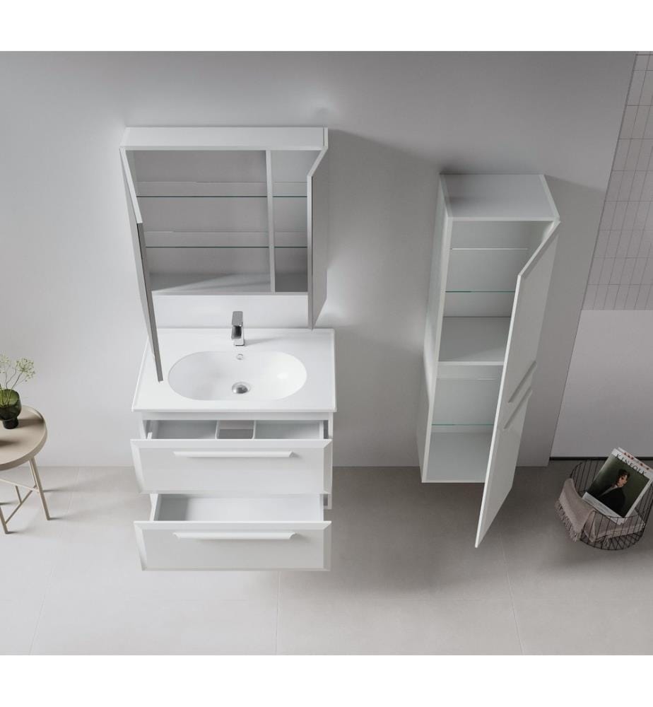 Badezimmerschrank mit Waschbecken und Spiegel 2-teilig Kaschmir 100 % hochglanzlackiertes MDF