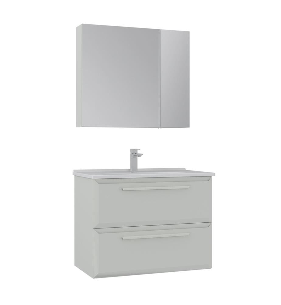 Badezimmerschrank mit Waschbecken und Spiegel 2-teilig Kaschmir 100 % hochglanzlackiertes MDF