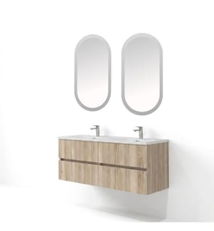 Badezimmerschrank mit Waschbecken und Spiegel 2-teilig helles Walnussholz 100 % melaminbeschichtete Spanplatte