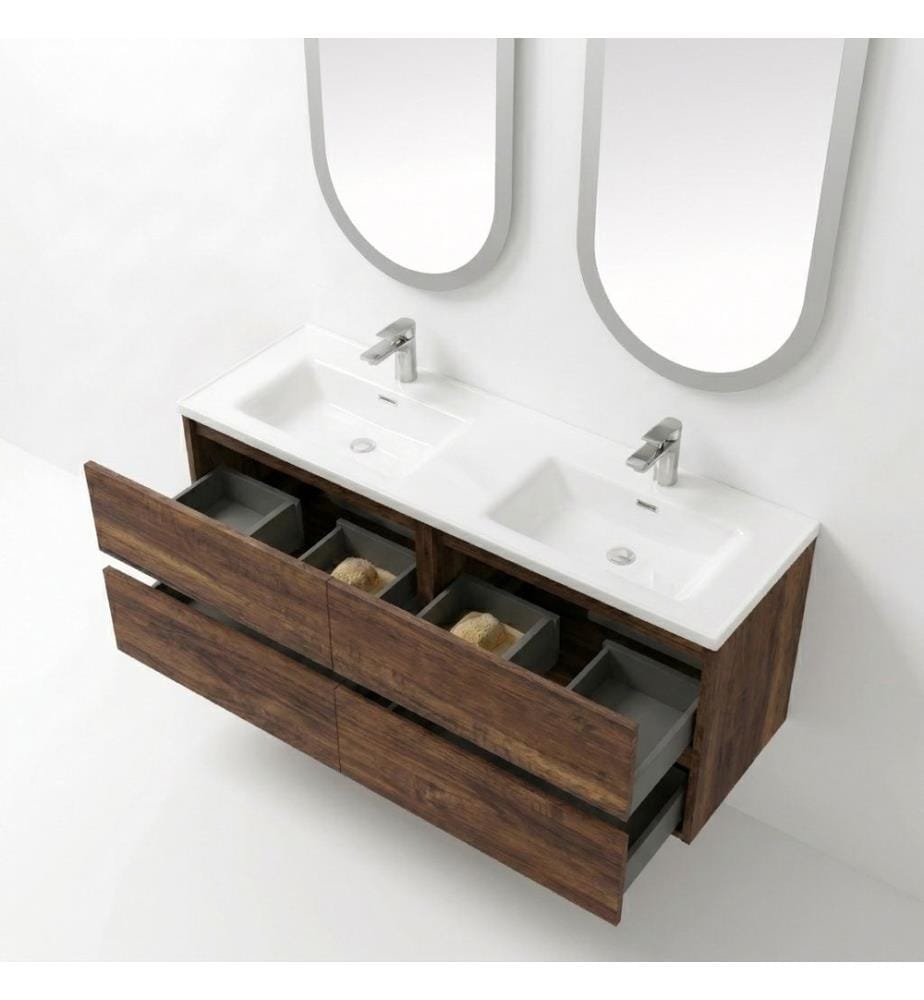 Badezimmerschrank mit Waschbecken und Spiegel 2-teilig Eiche gefräst 100 % melaminbeschichtete Spanplatte