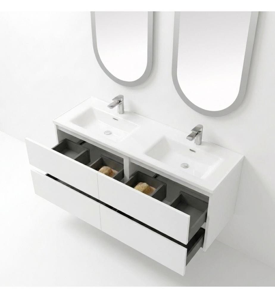Badezimmerschrank mit Waschbecken und Spiegel 2-teilig weiss 100 % melaminbeschichtete Spanplatte