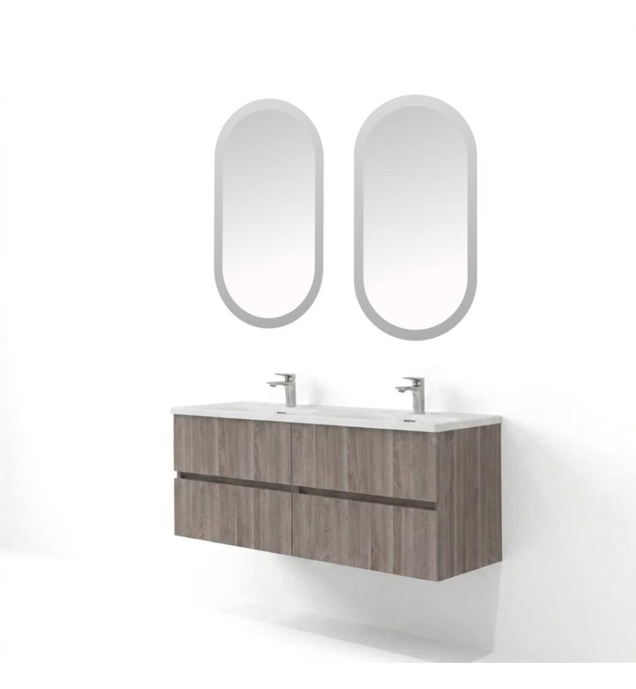 Badezimmerschrank mit Waschbecken und Spiegel 2-teilig Monsoon Birch 100 % melaminbeschichtete Spanplatte