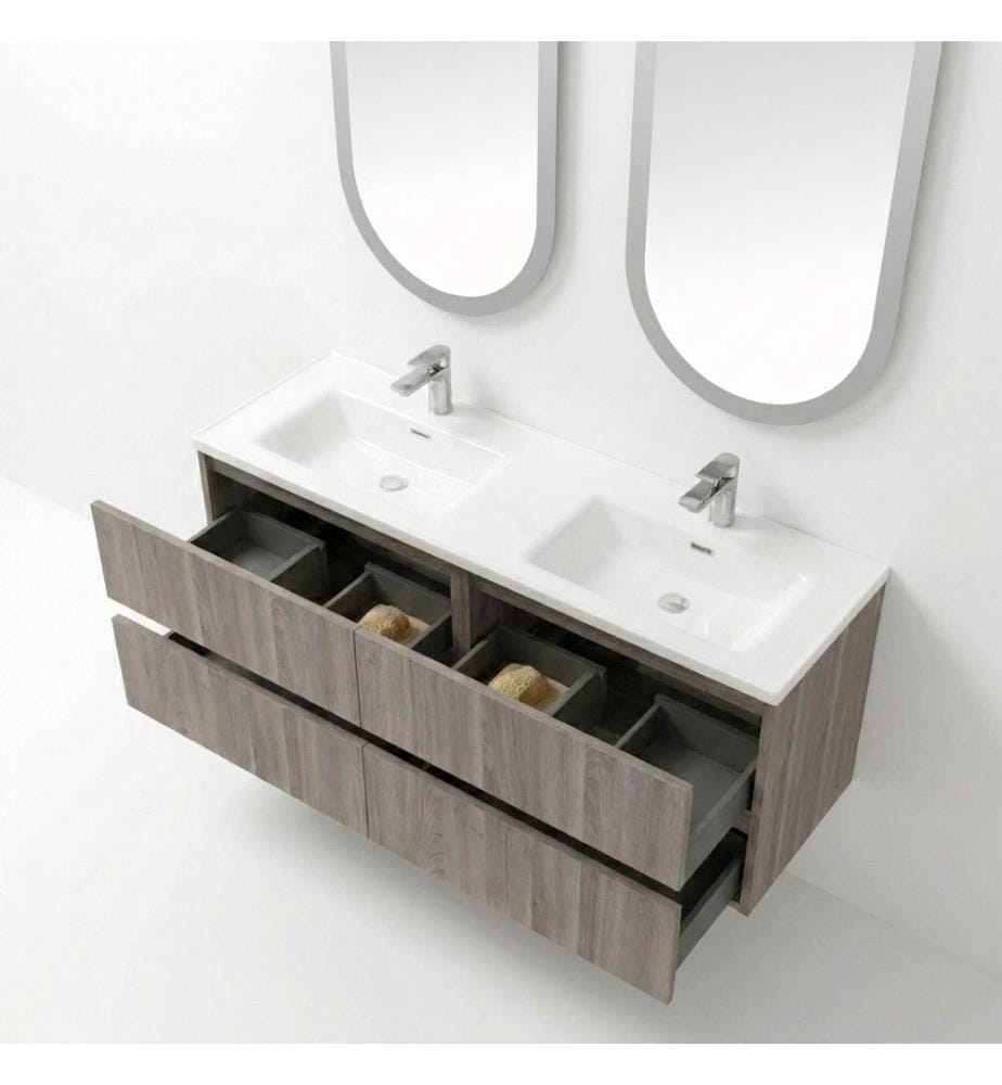 Badezimmerschrank mit Waschbecken und Spiegel 2-teilig Monsoon Birch 100 % melaminbeschichtete Spanplatte