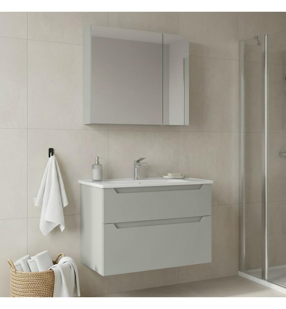 Badezimmerschrank mit Waschbecken und Spiegel 2-teilig mattes Kaschmir 100 % thermisch beschichtetes MDF