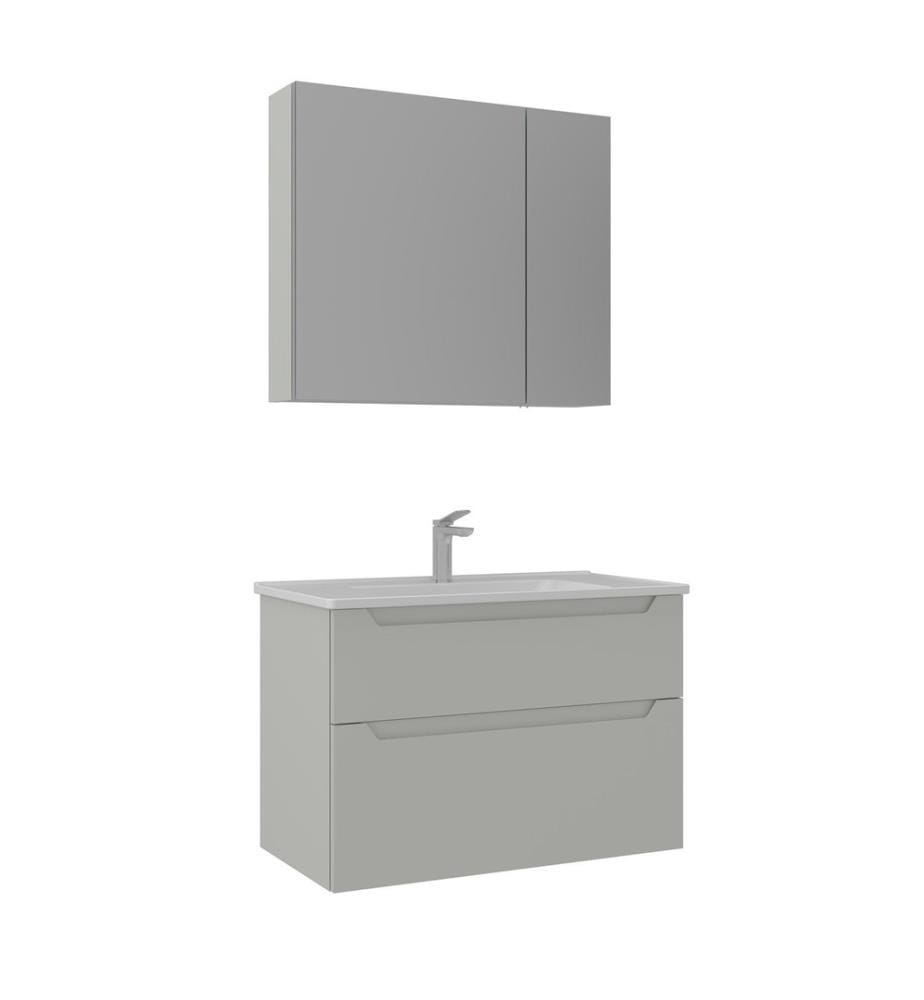 Badezimmerschrank mit Waschbecken und Spiegel 2-teilig mattes Kaschmir 100 % thermisch beschichtetes MDF