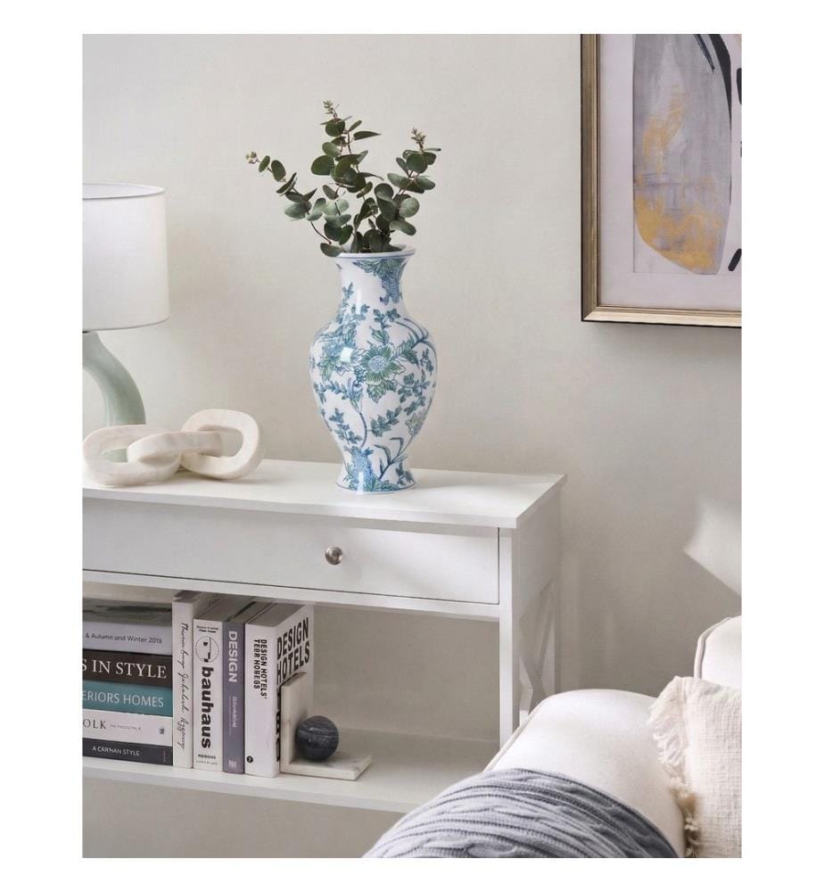 Vase à fleurs LLANES Porcelaine 36 cm Blanc/bleu