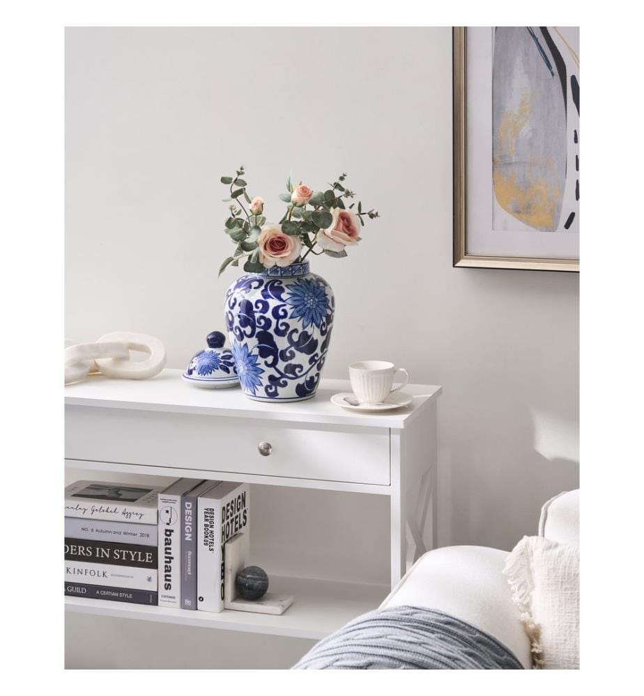 Vase avec couvercle CUENCA Porcelaine 36 cm Blanc/bleu