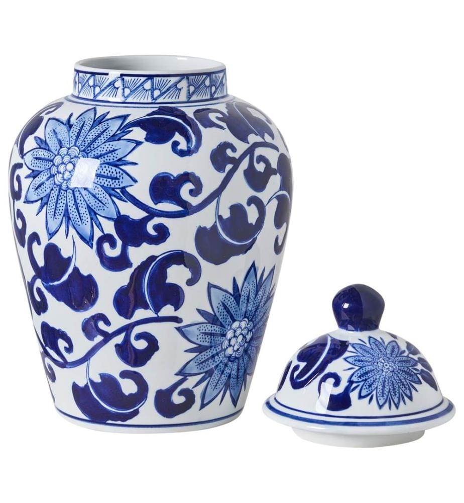 Vase avec couvercle CUENCA Porcelaine 36 cm Blanc/bleu