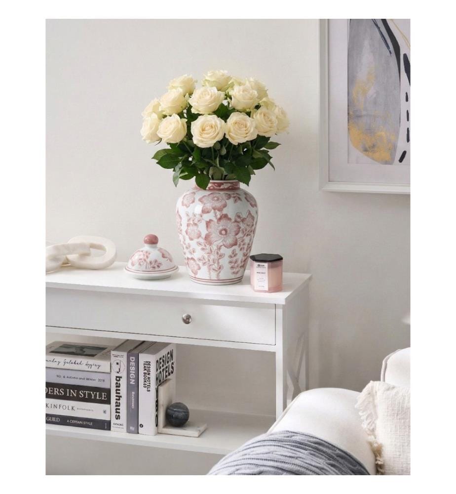 Vase avec couvercle MOGUER Porcelaine 36 cm Rouge/blanc