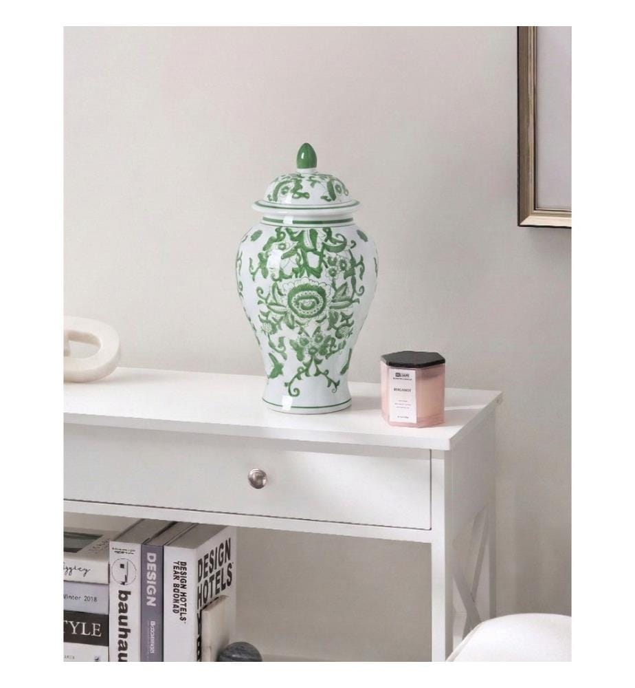 Vase avec couvercle MONDRAGON Porcelaine 37 cm Blanc/vert