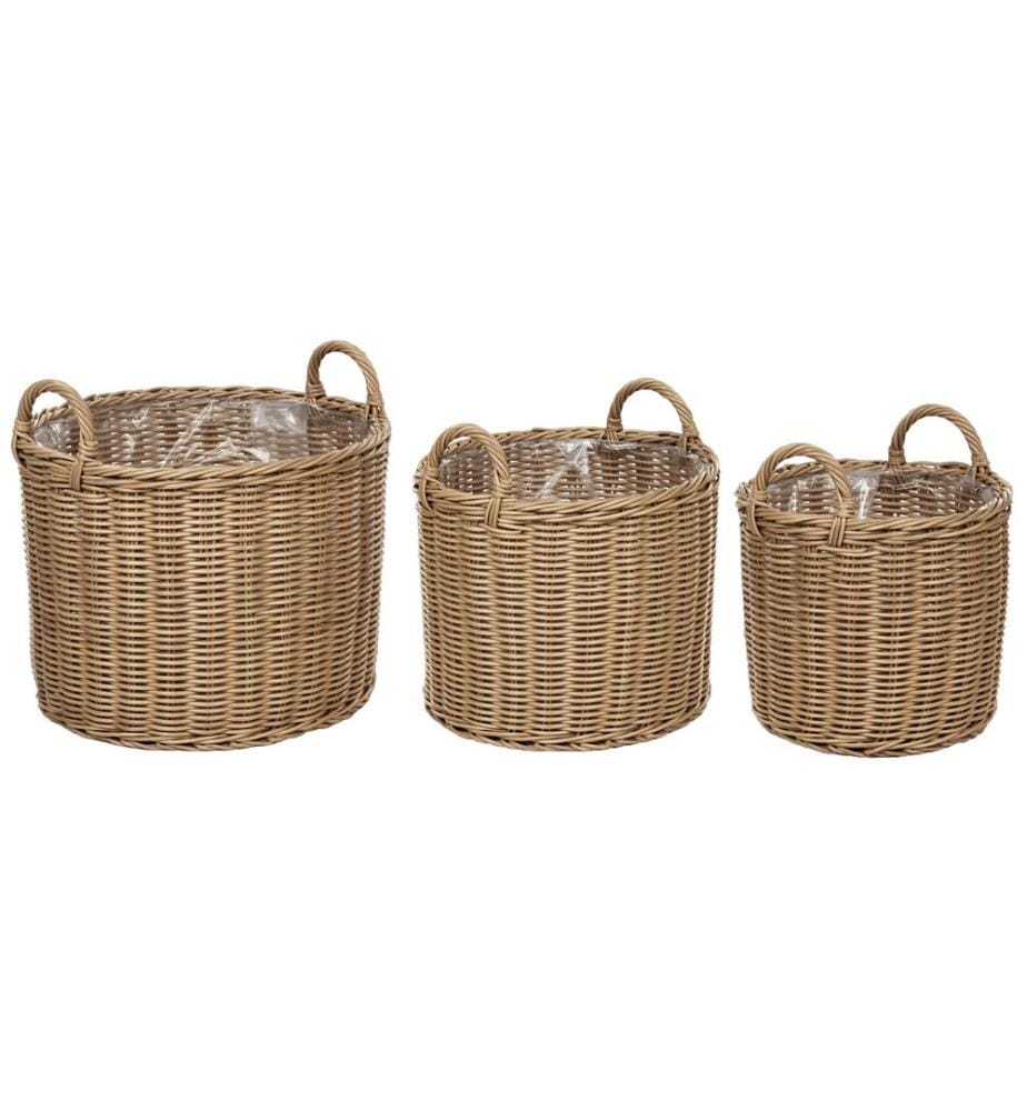 Lot de 3 jardinières en rotin PENDULA 33/37/45 cm Naturel Polyrotin
