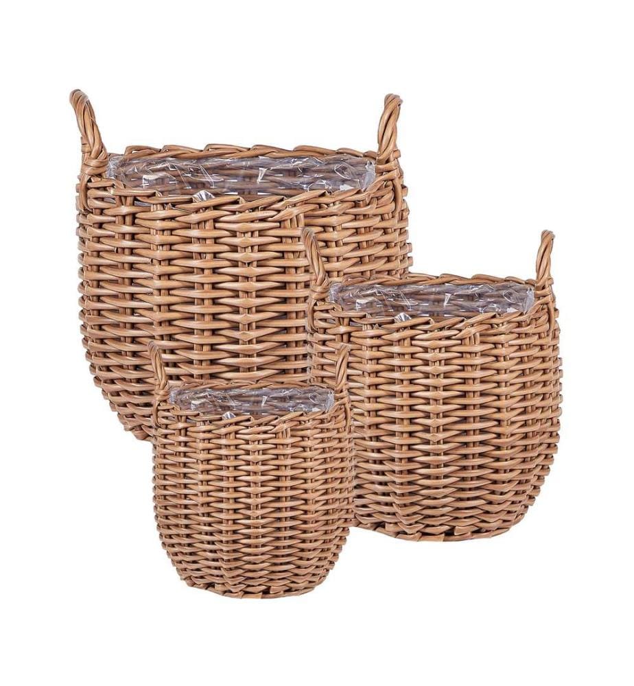 Lot de 3 jardinières en rotin AUCUBA 26/34/44 cm Marron clair