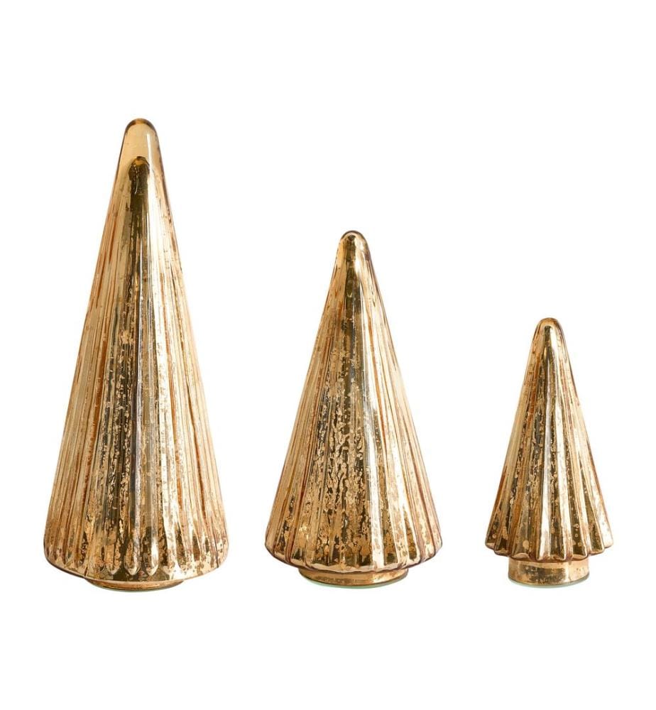 Lot de 3 figurines OYEREN Arbre de Noël 21/29/37 cm Doré