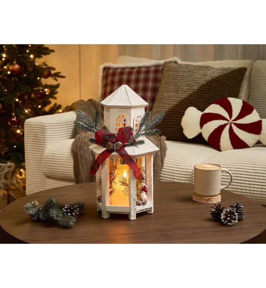 Lanterne LED SAVIVESI Motif de Noël 38 cm Blanc