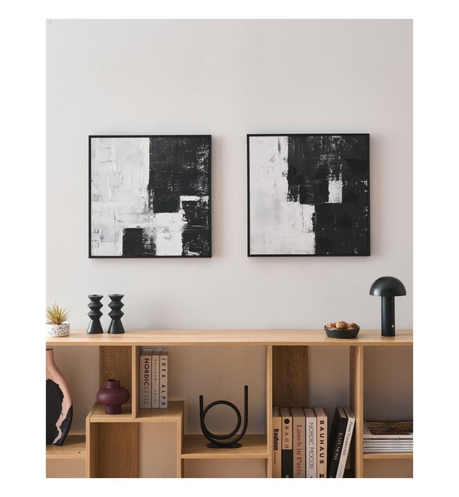 Lot de 2 toiles sur cadre CASHEL Motif abstrait Noir
