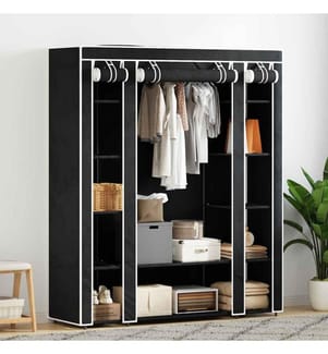 Stoffschrank mit Fächern Kleiderstangen 45×150×176 cm Schwarz