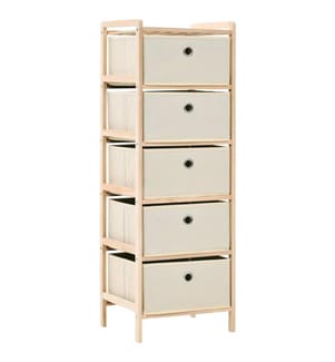 Korb-Kommode mit 5 Stoffkörben Zedernholz Beige