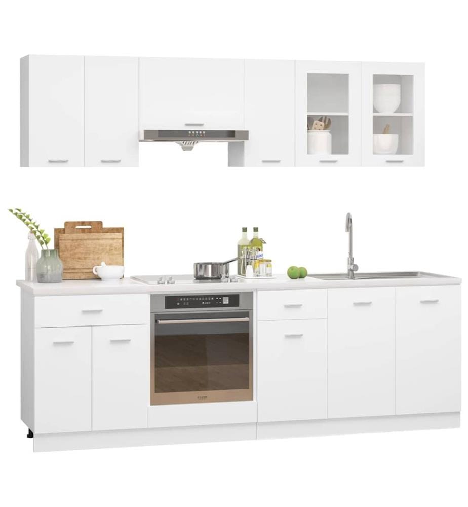 Ensemble de 8 meubles de cuisine "Lyon" en bois d'ingénierie blanc
