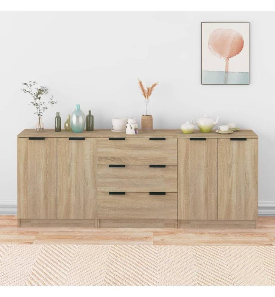 3-tlg. Sideboards Sonoma-Eiche Holzwerkstoff