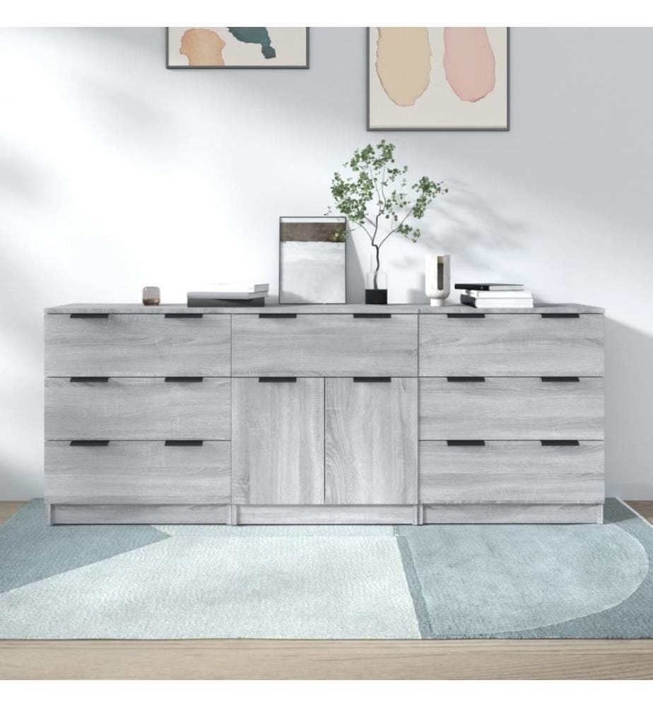 3-tlg. Sideboards Grau Sonoma Holzwerkstoff
