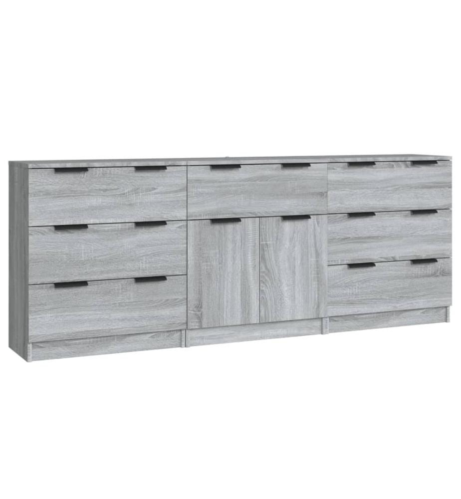 3-tlg. Sideboards Grau Sonoma Holzwerkstoff