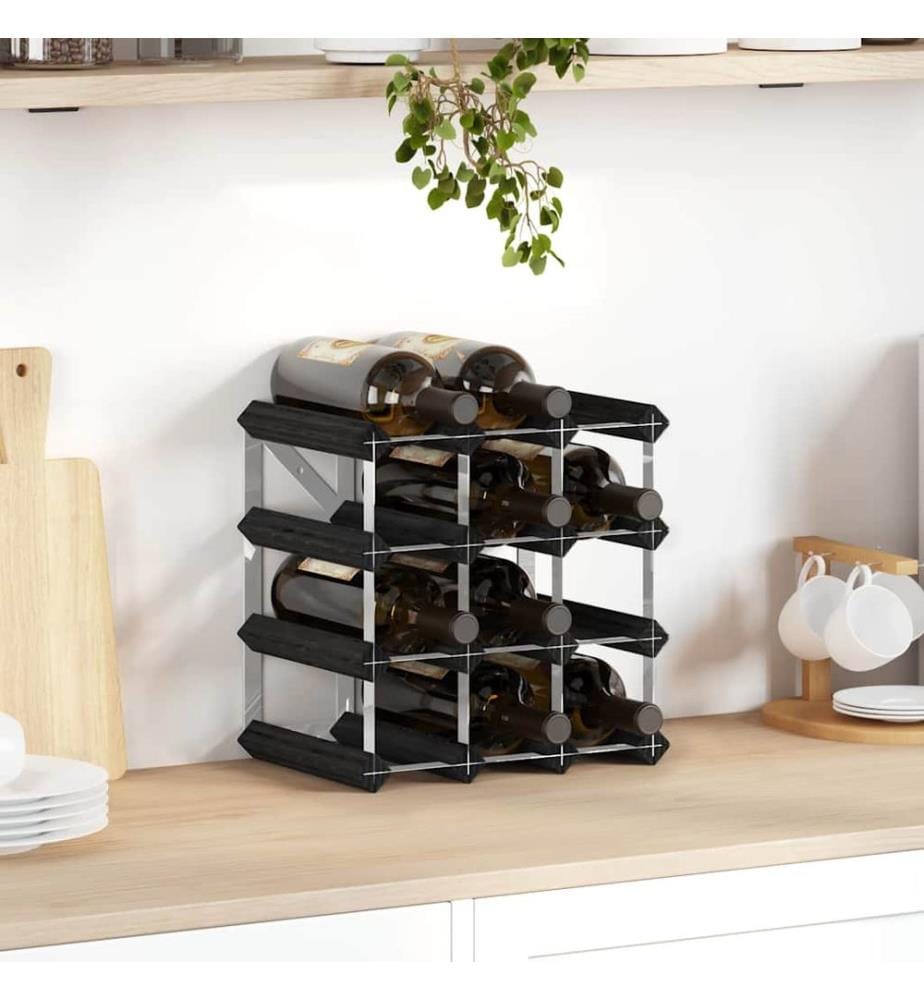 Casier à bouteilles pour 12 bouteilles Noir Bois de pin solide
