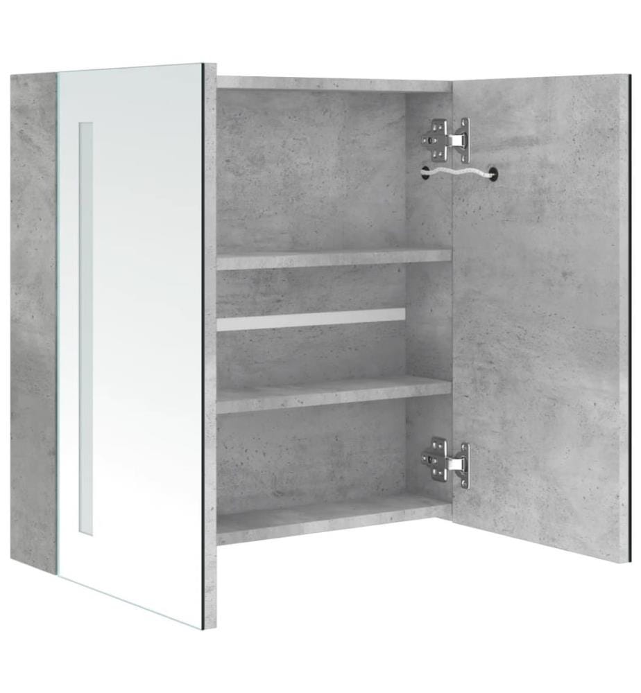 Armoire de salle de bain à miroir LED Gris béton 62x14x60 cm