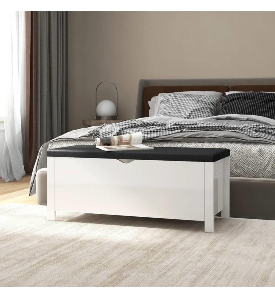 Sitzbank mit Stauraum und Kissen Hochglanz-Weiss 105x40x45cm