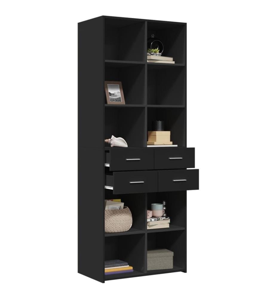 Buffet haut noir 70x42,5x185 cm bois d'ingénierie