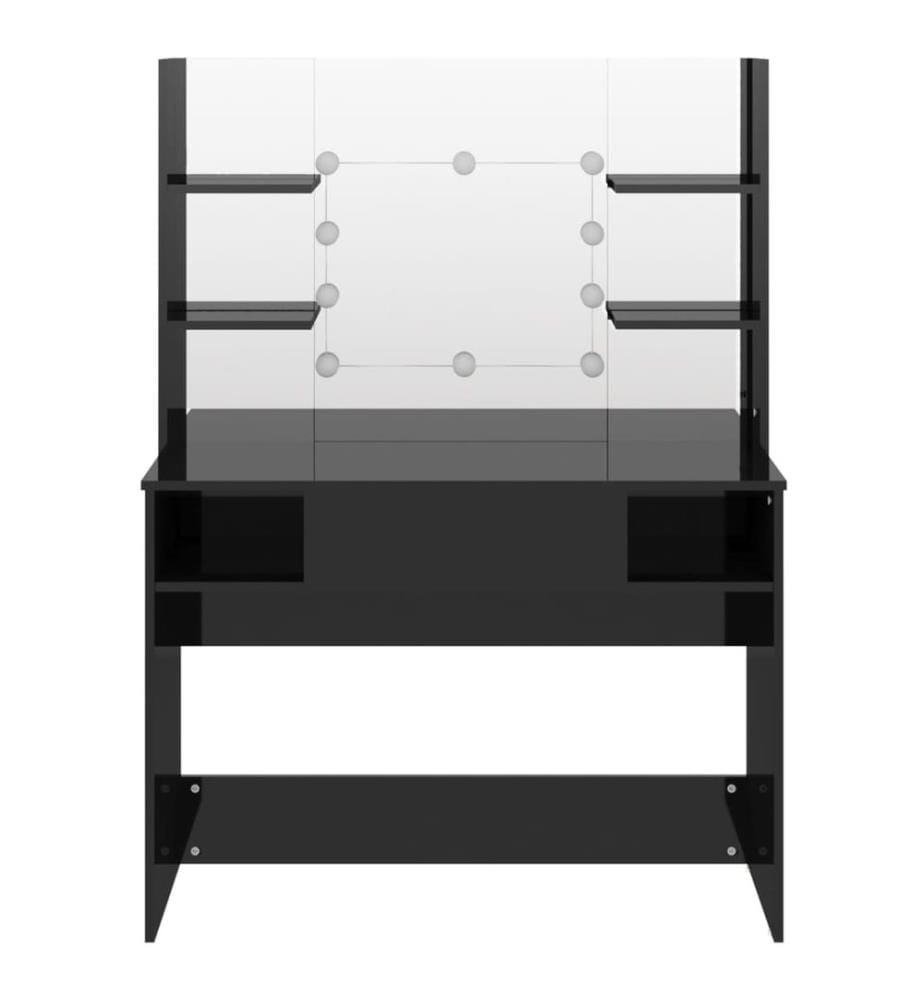 Table de maquillage avec éclairage LED MDF Noir brillant