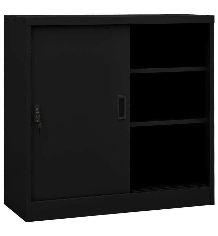 Armoire de bureau avec porte coulissante Noir 90x40x90 cm Acier