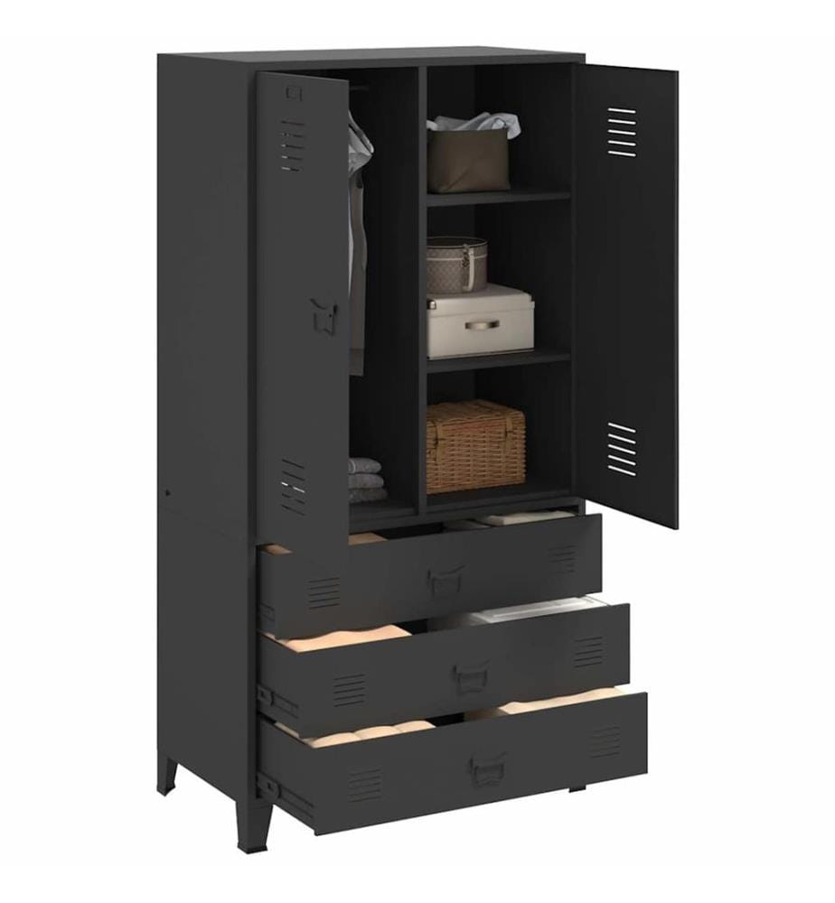 Industrial Kleiderschrank Schwarz 90x50x180 cm Metall